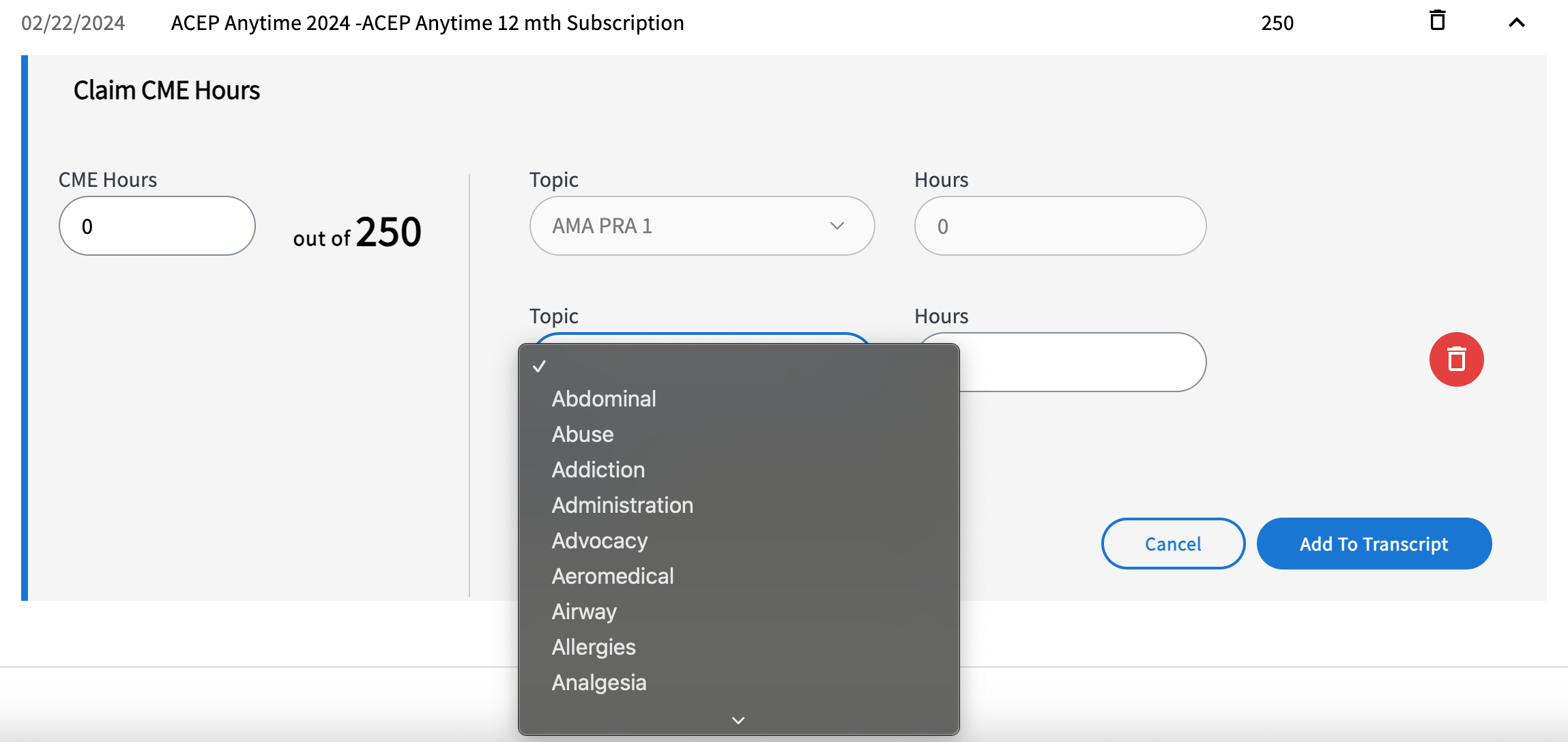 ACEP Anytime CME Tracker