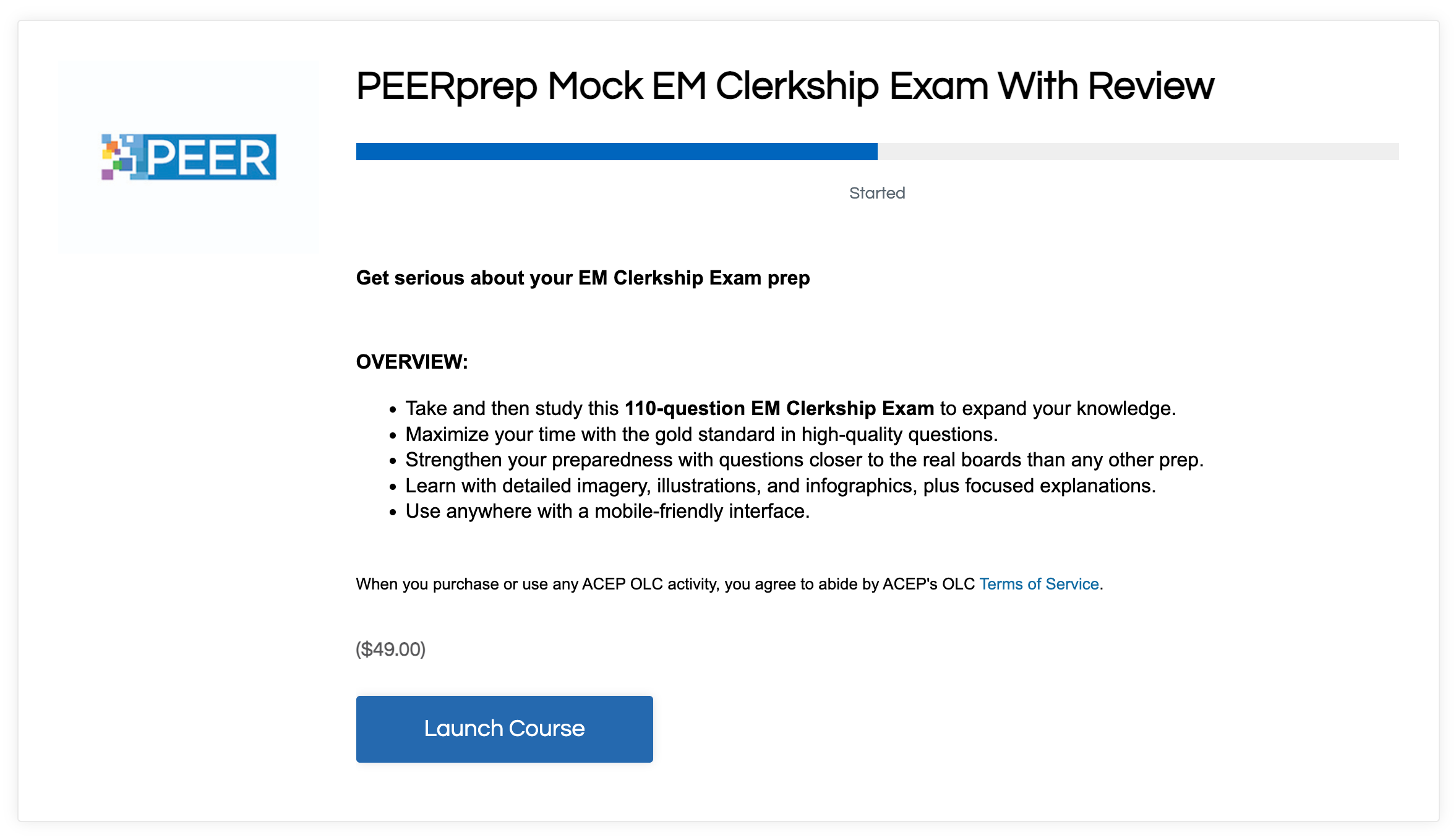 PEERprep Clerkship Exam OLC Card